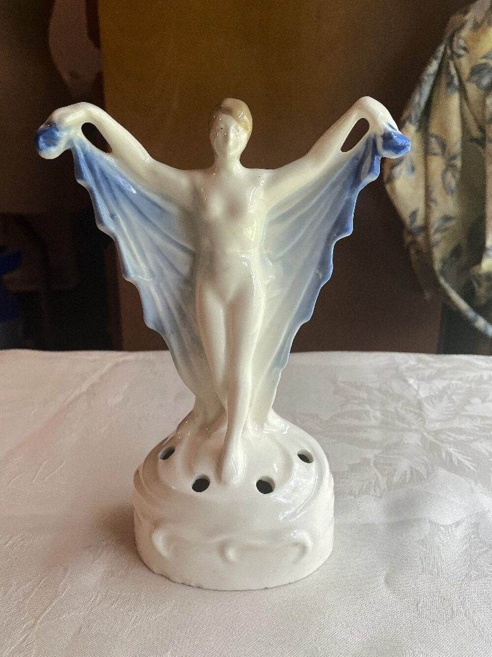 Antique Art Deco Porcelain Nude Scarf Dancer Flower Frog Coronet Germany